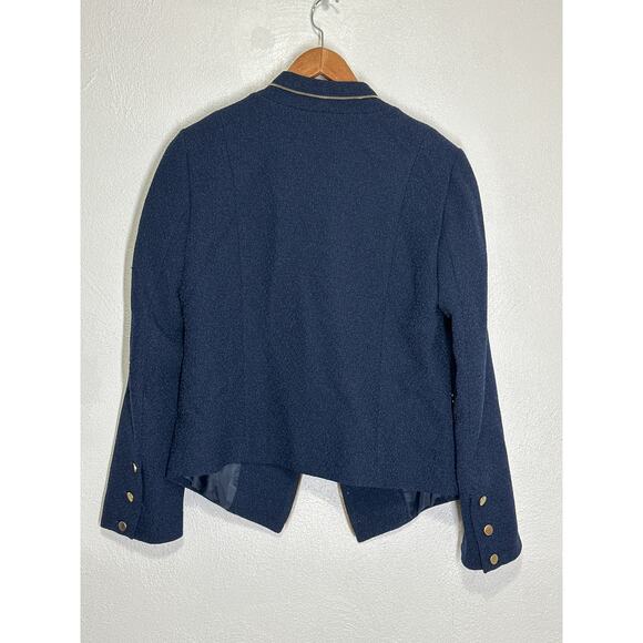 Lorenza Blau Lined Blazer 30 Navy Blue Gold Zip Trim Classic Preppy Coastal - Picture 8 of 16